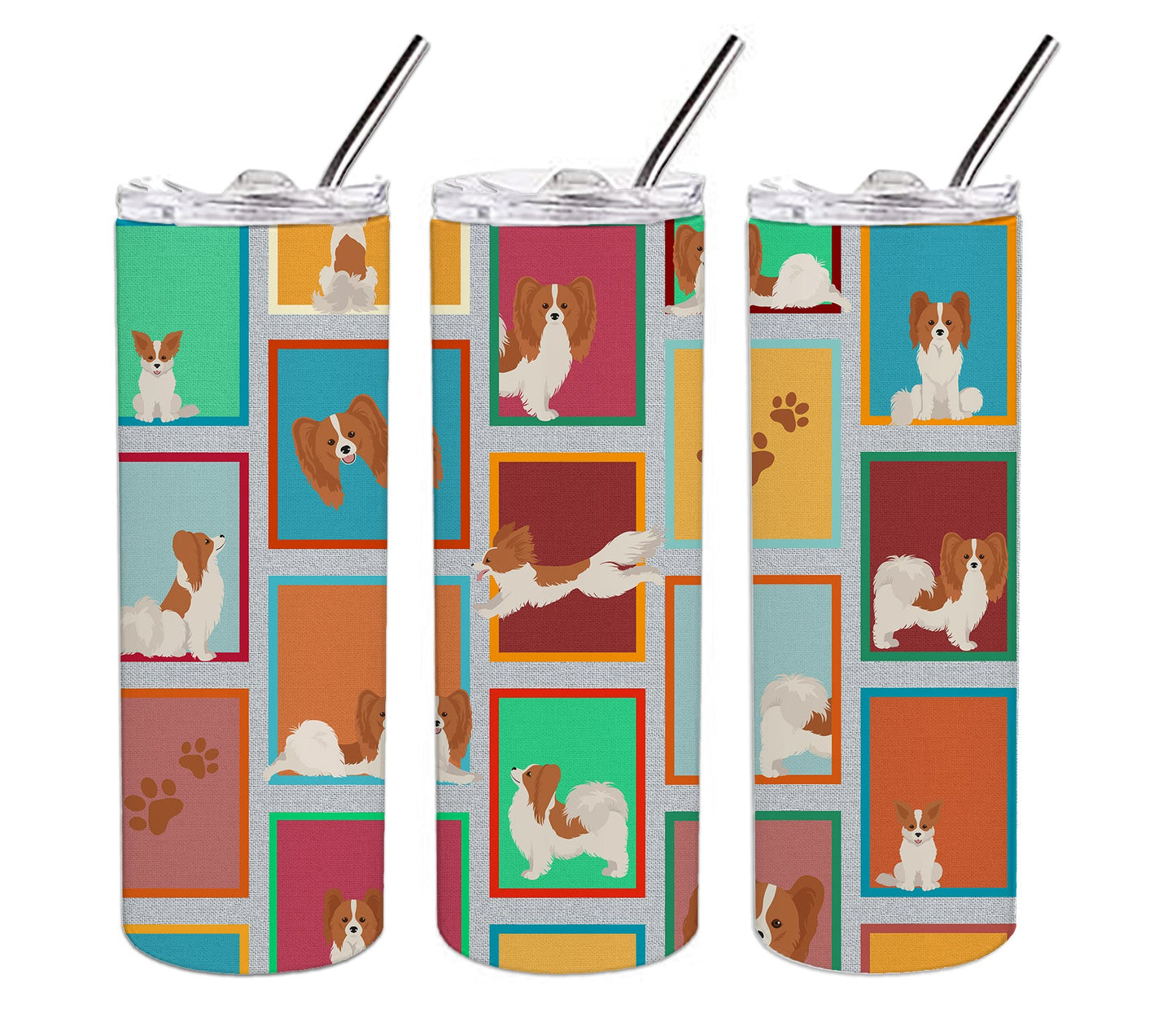 Lots of Red and White Papillon Stainless Steel Skinny Tumbler Vacuum Double Walled Reusable Insulated Tumbler Travel Cup for Coffee Cocktails Gift with Lid, 20 oz - Renee Lane Company