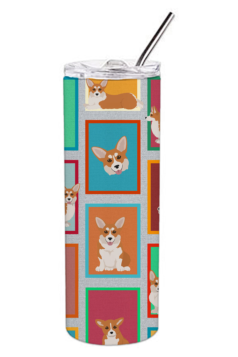 Lots of Red and White Pembroke Corgi Stainless Steel Skinny Tumbler Vacuum Double Walled Reusable Insulated Tumbler Travel Cup for Coffee Cocktails Gift with Lid, 20 oz - Renee Lane Company