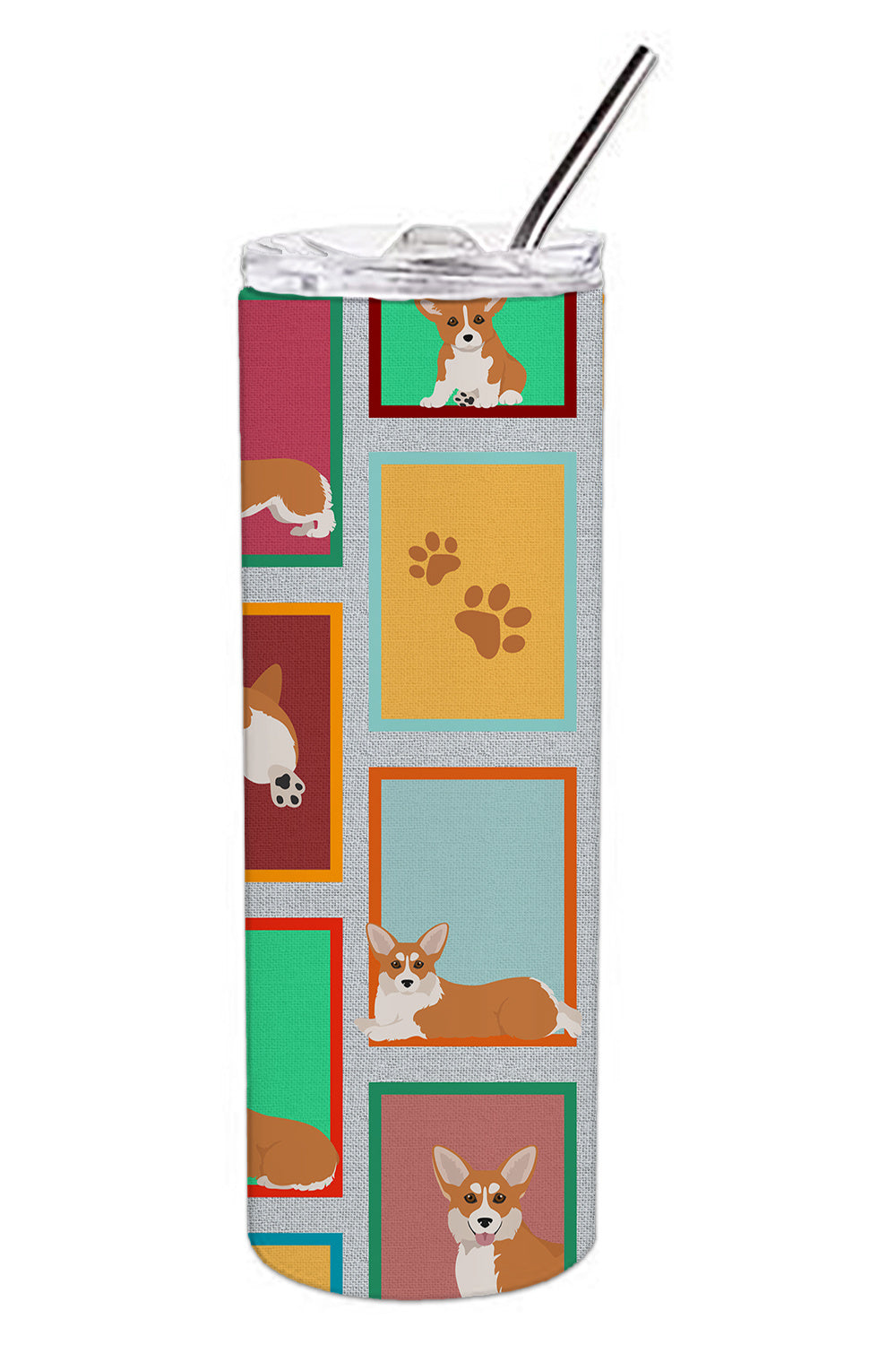 Lots of Red and White Pembroke Corgi Stainless Steel Skinny Tumbler Vacuum Double Walled Reusable Insulated Tumbler Travel Cup for Coffee Cocktails Gift with Lid, 20 oz - Renee Lane Company