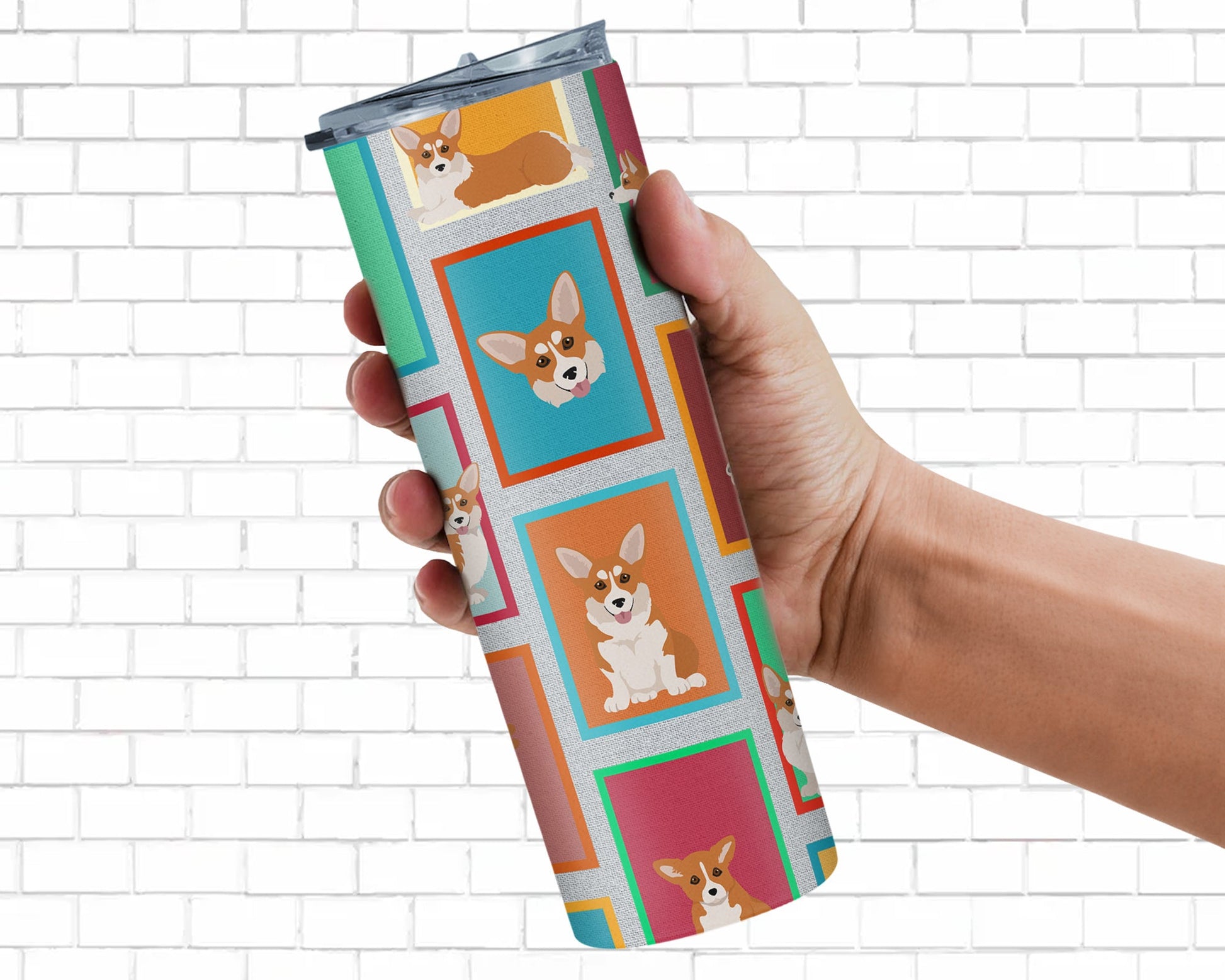 Lots of Red and White Pembroke Corgi Stainless Steel Skinny Tumbler Vacuum Double Walled Reusable Insulated Tumbler Travel Cup for Coffee Cocktails Gift with Lid, 20 oz - Renee Lane Company