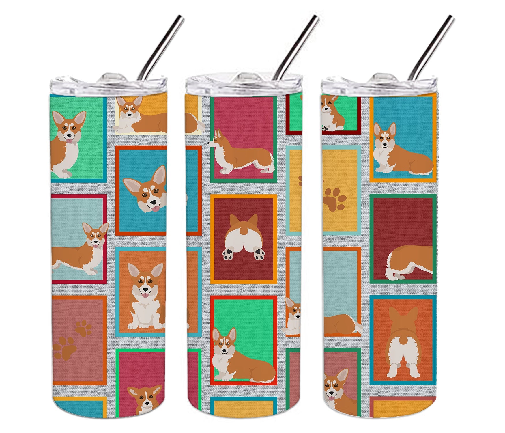 Lots of Red and White Pembroke Corgi Stainless Steel Skinny Tumbler Vacuum Double Walled Reusable Insulated Tumbler Travel Cup for Coffee Cocktails Gift with Lid, 20 oz - Renee Lane Company