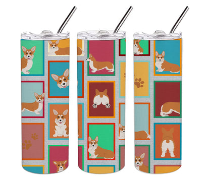 Lots of Red and White Pembroke Corgi Stainless Steel Skinny Tumbler Vacuum Double Walled Reusable Insulated Tumbler Travel Cup for Coffee Cocktails Gift with Lid, 20 oz - Renee Lane Company