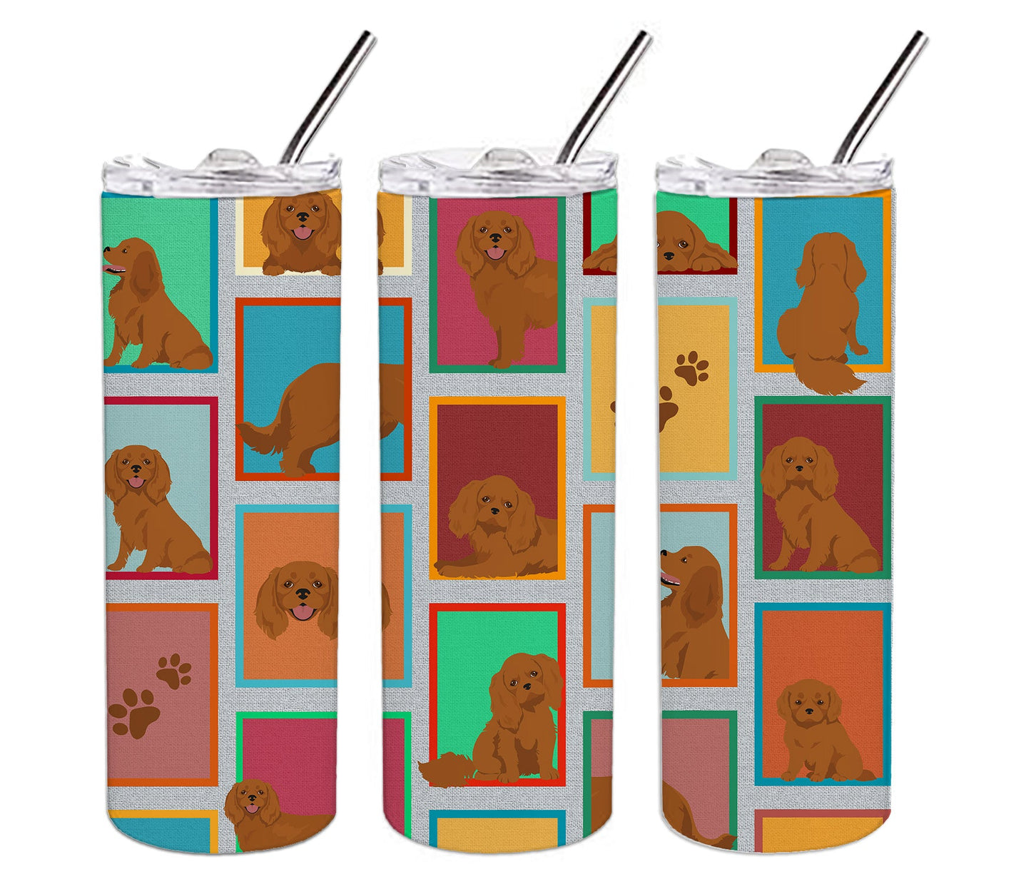 Lots of Ruby Cavalier Spaniel Stainless Steel Skinny Tumbler Vacuum Double Walled Reusable Insulated Tumbler Travel Cup for Coffee Cocktails Gift with Lid, 20 oz - Renee Lane Company