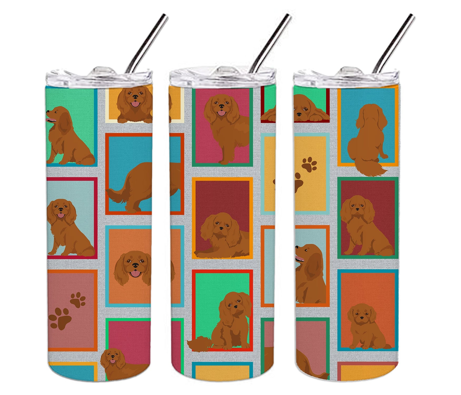Lots of Ruby Cavalier Spaniel Stainless Steel Skinny Tumbler Vacuum Double Walled Reusable Insulated Tumbler Travel Cup for Coffee Cocktails Gift with Lid, 20 oz - Renee Lane Company