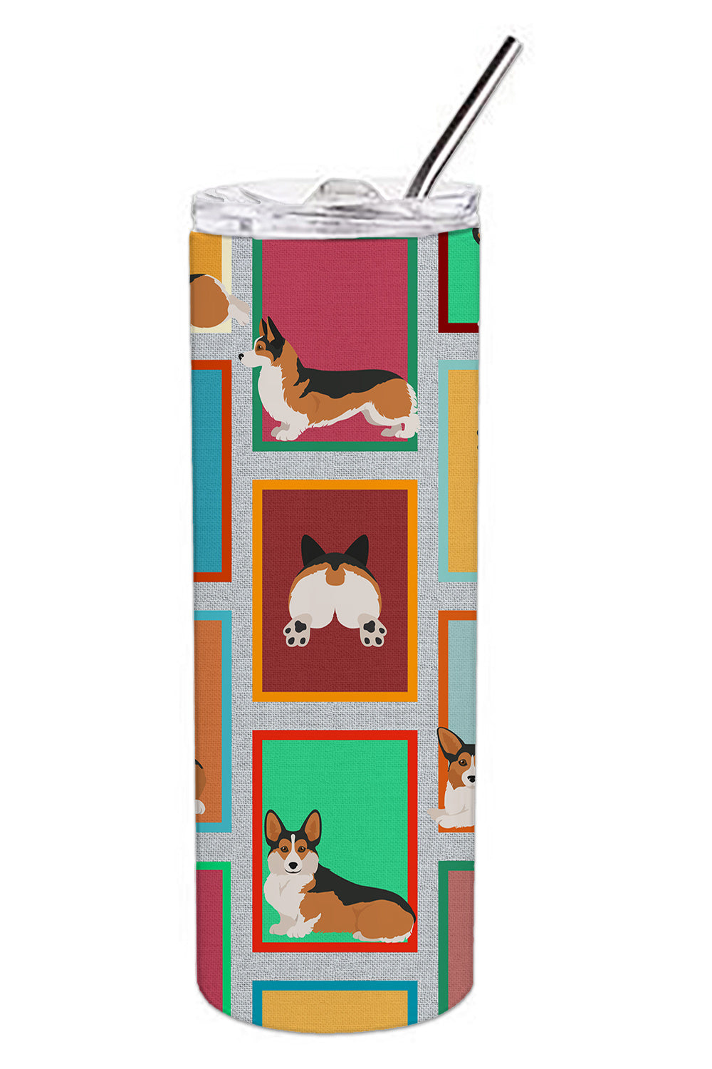 Lots of Sable Pembroke Corgi Stainless Steel Skinny Tumbler Vacuum Double Walled Reusable Insulated Tumbler Travel Cup for Coffee Cocktails Gift with Lid, 20 oz - Renee Lane Company