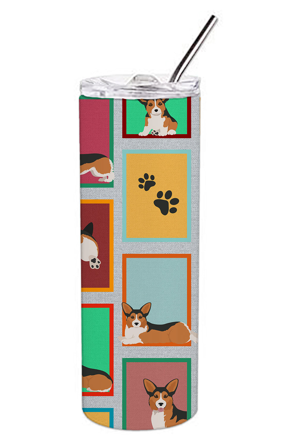 Lots of Sable Pembroke Corgi Stainless Steel Skinny Tumbler Vacuum Double Walled Reusable Insulated Tumbler Travel Cup for Coffee Cocktails Gift with Lid, 20 oz - Renee Lane Company