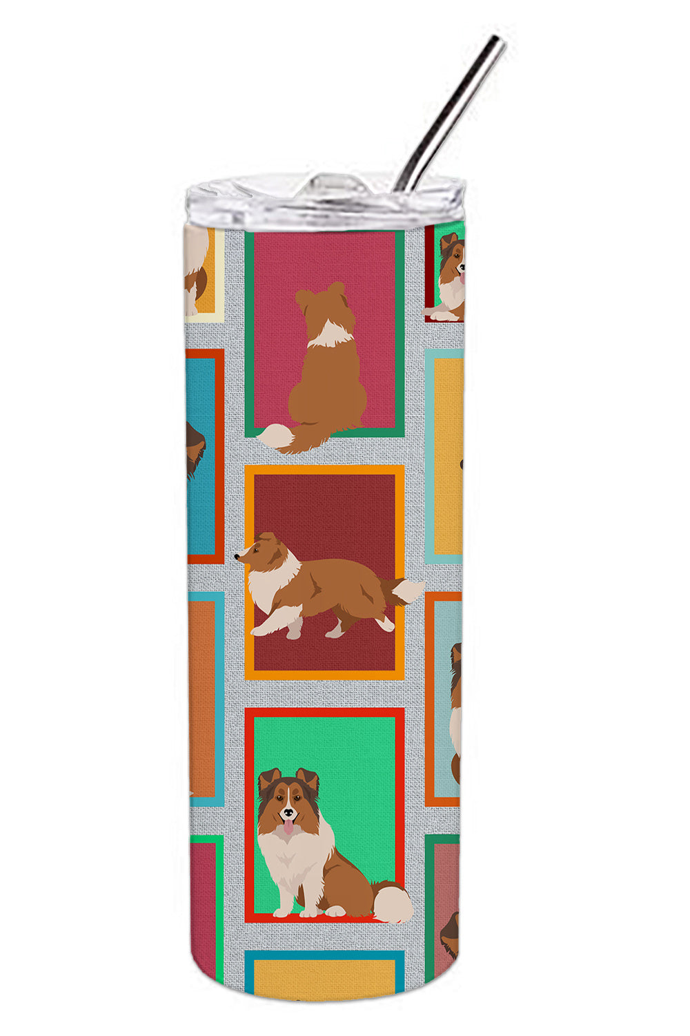 Lots of Sheltie Stainless Steel Skinny Tumbler Vacuum Double Walled Reusable Insulated Tumbler Travel Cup for Coffee Cocktails Gift with Lid, 20 oz - Renee Lane Company