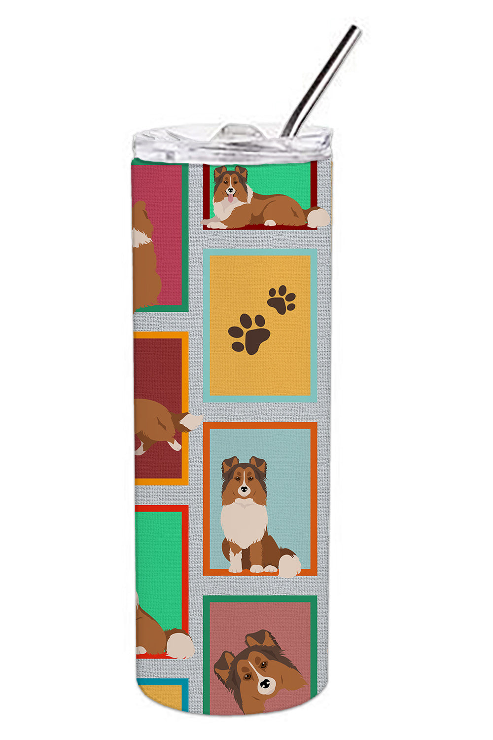 Lots of Sheltie Stainless Steel Skinny Tumbler Vacuum Double Walled Reusable Insulated Tumbler Travel Cup for Coffee Cocktails Gift with Lid, 20 oz - Renee Lane Company