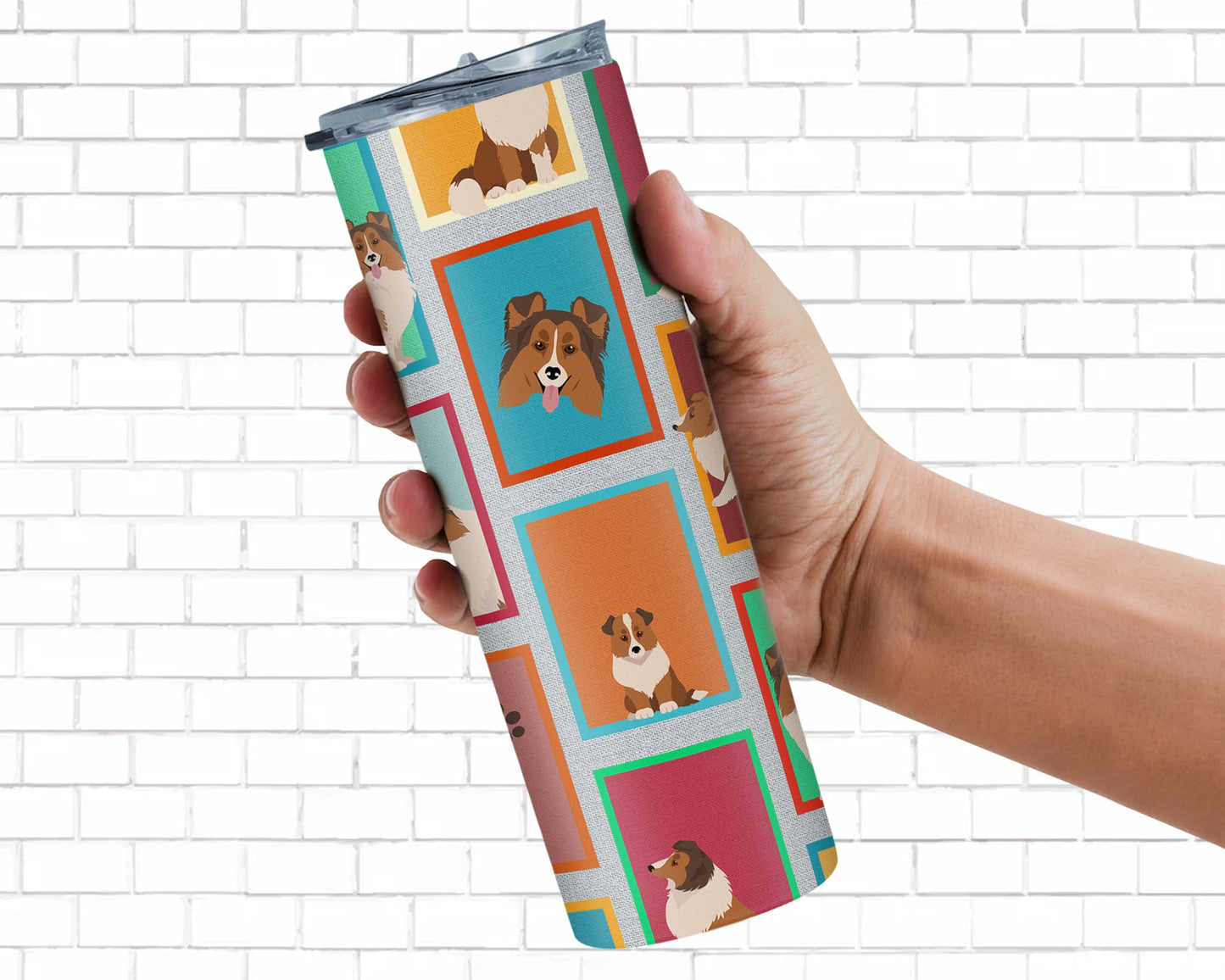 Lots of Sheltie Stainless Steel Skinny Tumbler Vacuum Double Walled Reusable Insulated Tumbler Travel Cup for Coffee Cocktails Gift with Lid, 20 oz - Renee Lane Company