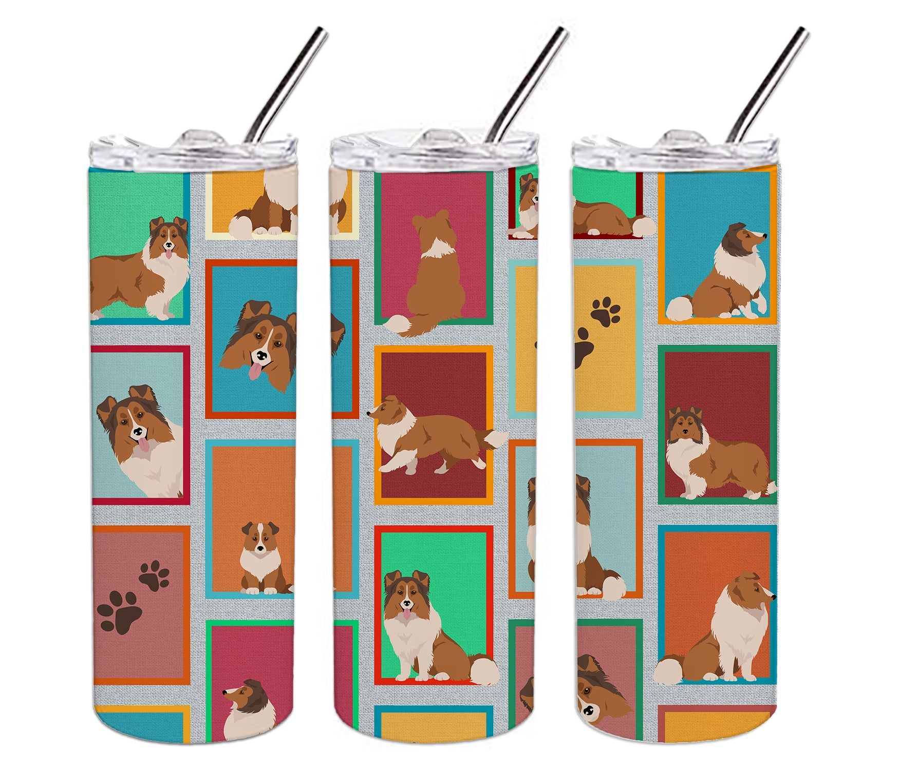 Lots of Sheltie Stainless Steel Skinny Tumbler Vacuum Double Walled Reusable Insulated Tumbler Travel Cup for Coffee Cocktails Gift with Lid, 20 oz - Renee Lane Company