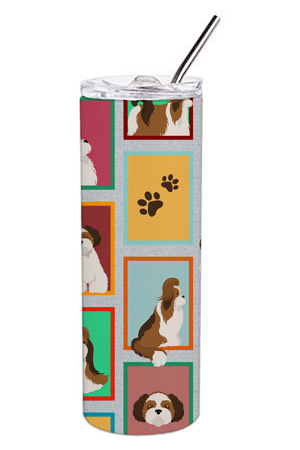 Lots of Shih Tzu Stainless Steel Skinny Tumbler Vacuum Double Walled Reusable Insulated Tumbler Travel Cup for Coffee Cocktails Gift with Lid, 20 oz - Renee Lane Company