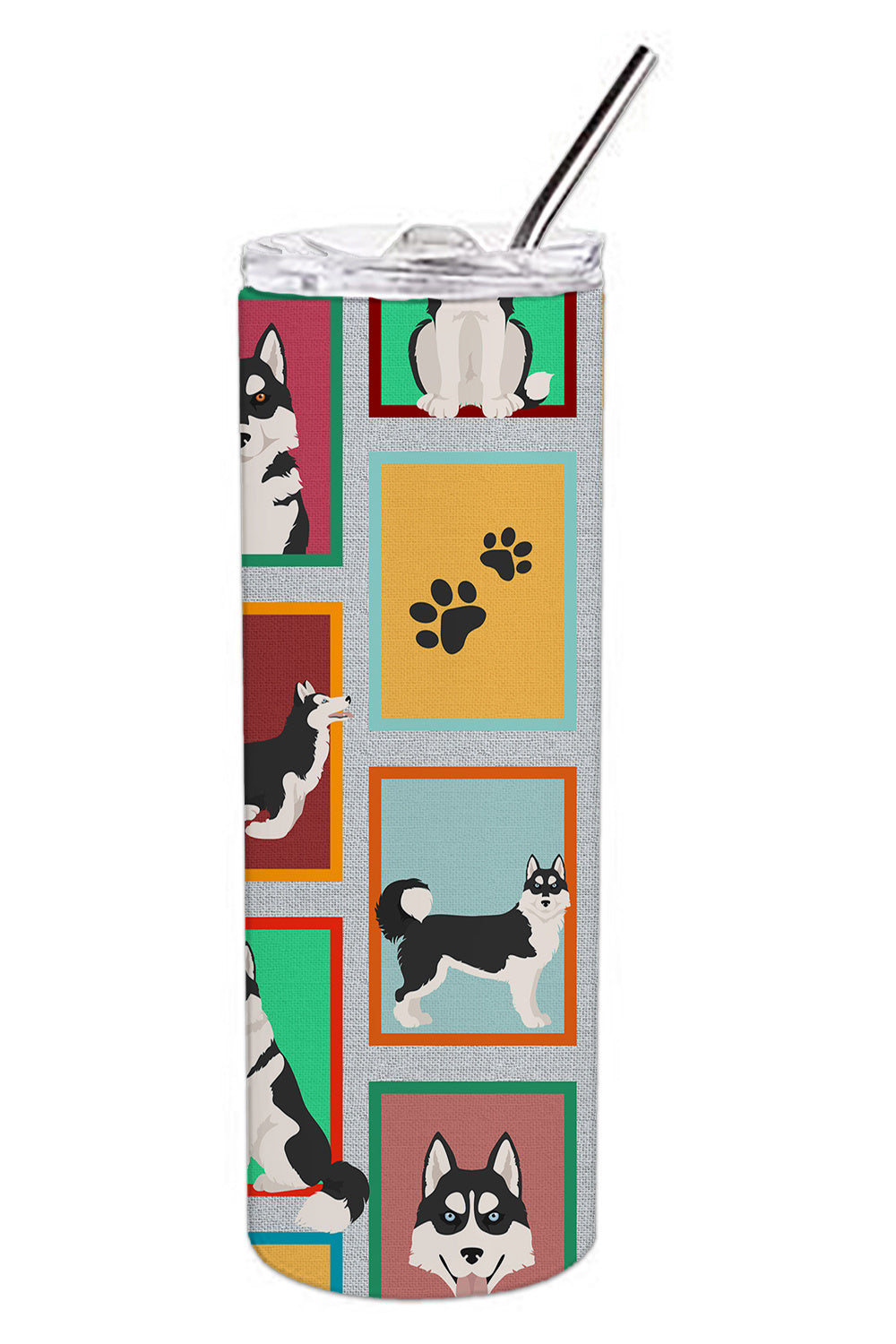 Lots of Siberian Husky Stainless Steel Skinny Tumbler Vacuum Double Walled Reusable Insulated Tumbler Travel Cup for Coffee Cocktails Gift with Lid, 20 oz - Renee Lane Company