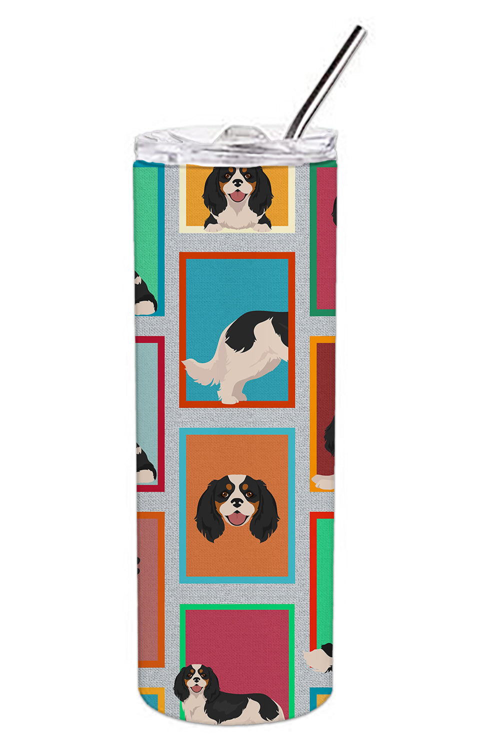 Lots of Tricolor Cavalier Spaniel Stainless Steel Skinny Tumbler Vacuum Double Walled Reusable Insulated Tumbler Travel Cup for Coffee Cocktails Gift with Lid, 20 oz - Renee Lane Company