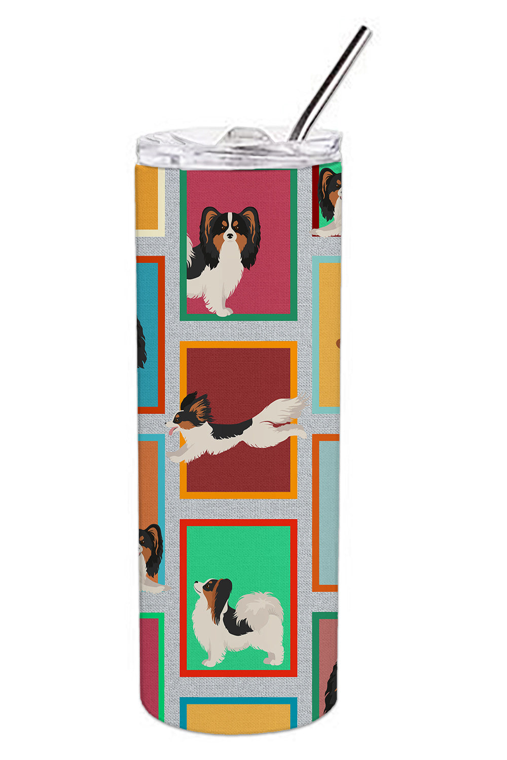 Lots of Tricolor Papillon Stainless Steel Skinny Tumbler Vacuum Double Walled Reusable Insulated Tumbler Travel Cup for Coffee Cocktails Gift with Lid, 20 oz - Renee Lane Company