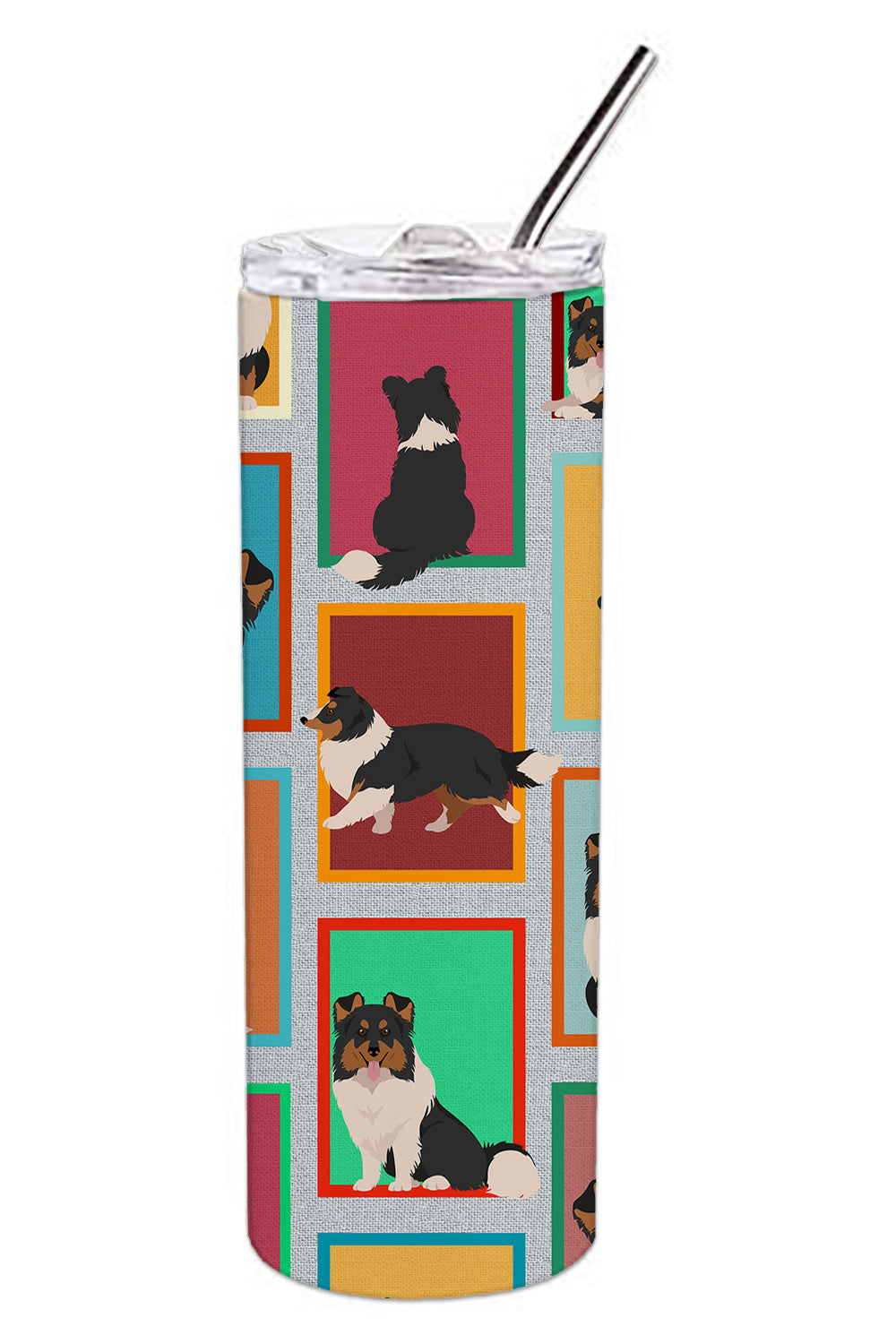 Lots of Tricolor Sheltie Stainless Steel Skinny Tumbler Vacuum Double Walled Reusable Insulated Tumbler Travel Cup for Coffee Cocktails Gift with Lid, 20 oz - Renee Lane Company
