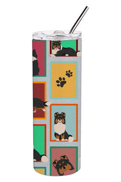 Lots of Tricolor Sheltie Stainless Steel Skinny Tumbler Vacuum Double Walled Reusable Insulated Tumbler Travel Cup for Coffee Cocktails Gift with Lid, 20 oz - Renee Lane Company