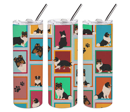 Lots of Tricolor Sheltie Stainless Steel Skinny Tumbler Vacuum Double Walled Reusable Insulated Tumbler Travel Cup for Coffee Cocktails Gift with Lid, 20 oz - Renee Lane Company