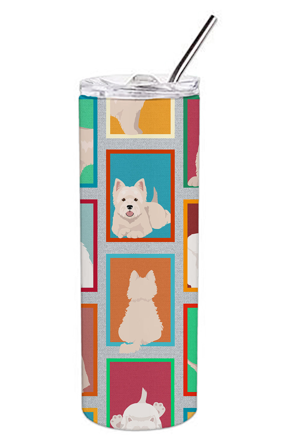 Lots of Westie Stainless Steel Skinny Tumbler Vacuum Double Walled Reusable Insulated Tumbler Travel Cup for Coffee Cocktails Gift with Lid, 20 oz - Renee Lane Company