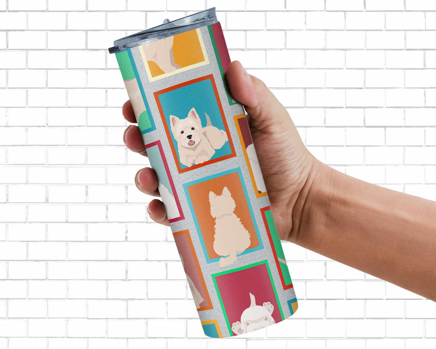 Lots of Westie Stainless Steel Skinny Tumbler Vacuum Double Walled Reusable Insulated Tumbler Travel Cup for Coffee Cocktails Gift with Lid, 20 oz - Renee Lane Company