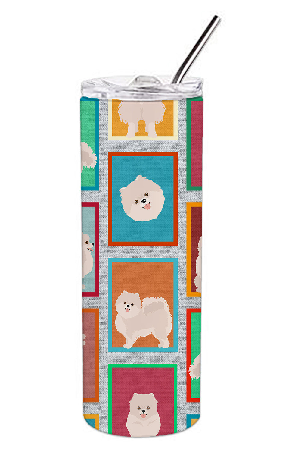 Lots of White Pomeranian Stainless Steel Skinny Tumbler Vacuum Double Walled Reusable Insulated Tumbler Travel Cup for Coffee Cocktails Gift with Lid, 20 oz - Renee Lane Company