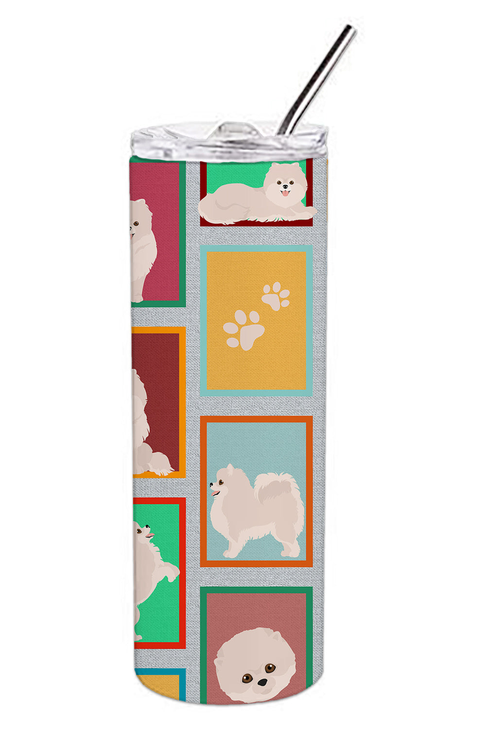 Lots of White Pomeranian Stainless Steel Skinny Tumbler Vacuum Double Walled Reusable Insulated Tumbler Travel Cup for Coffee Cocktails Gift with Lid, 20 oz - Renee Lane Company