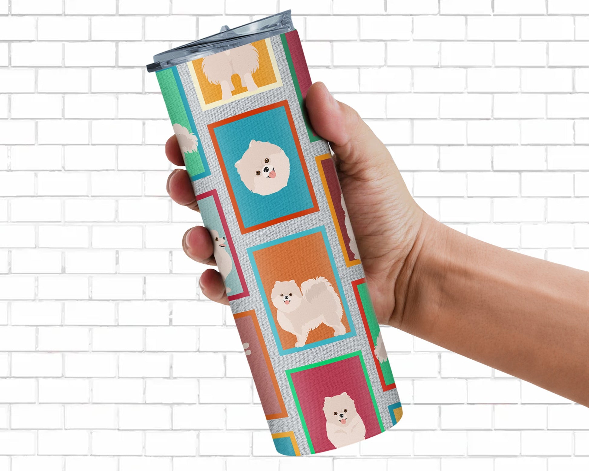 Lots of White Pomeranian Stainless Steel Skinny Tumbler Vacuum Double Walled Reusable Insulated Tumbler Travel Cup for Coffee Cocktails Gift with Lid, 20 oz - Renee Lane Company