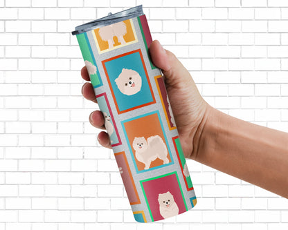 Lots of White Pomeranian Stainless Steel Skinny Tumbler Vacuum Double Walled Reusable Insulated Tumbler Travel Cup for Coffee Cocktails Gift with Lid, 20 oz - Renee Lane Company