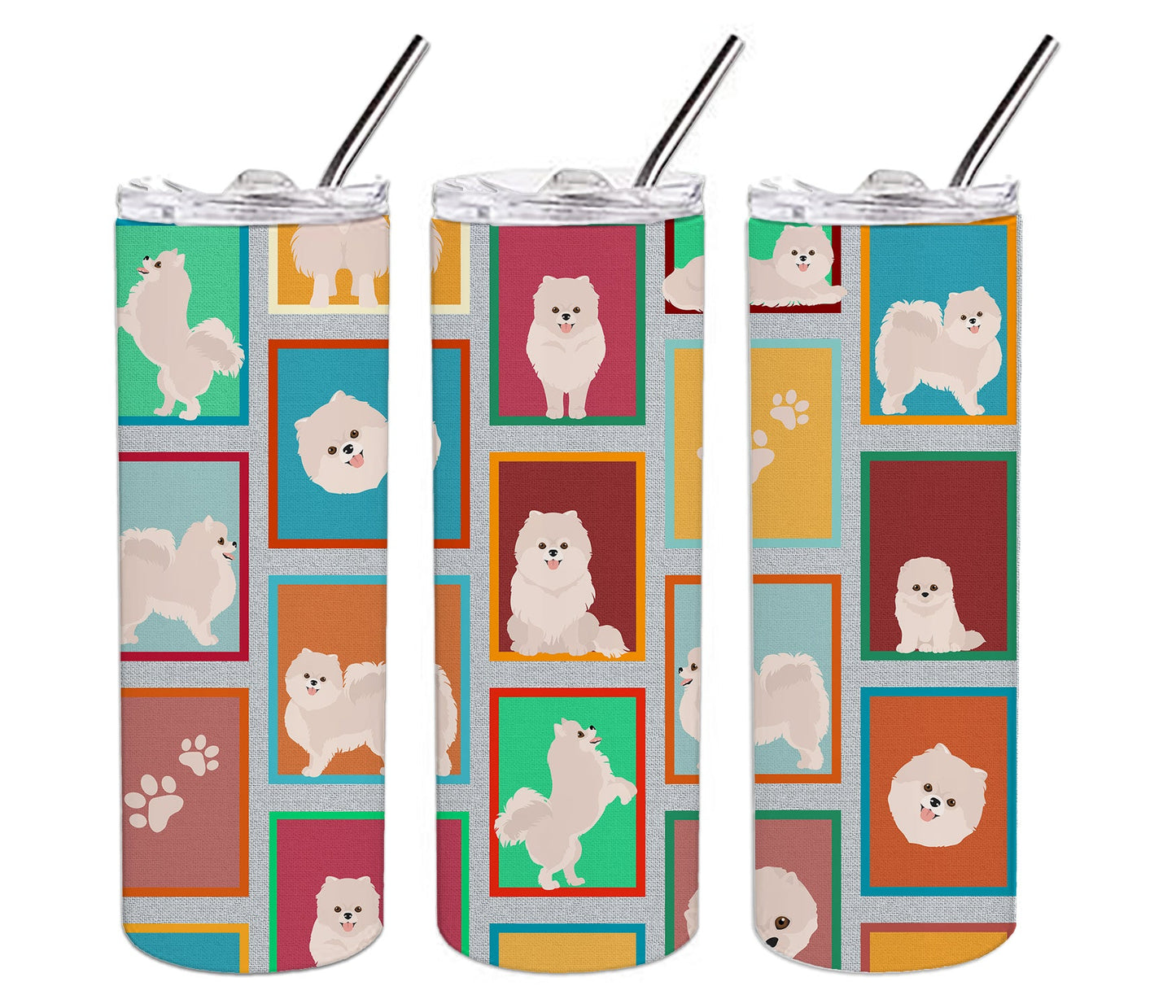 Lots of White Pomeranian Stainless Steel Skinny Tumbler Vacuum Double Walled Reusable Insulated Tumbler Travel Cup for Coffee Cocktails Gift with Lid, 20 oz - Renee Lane Company