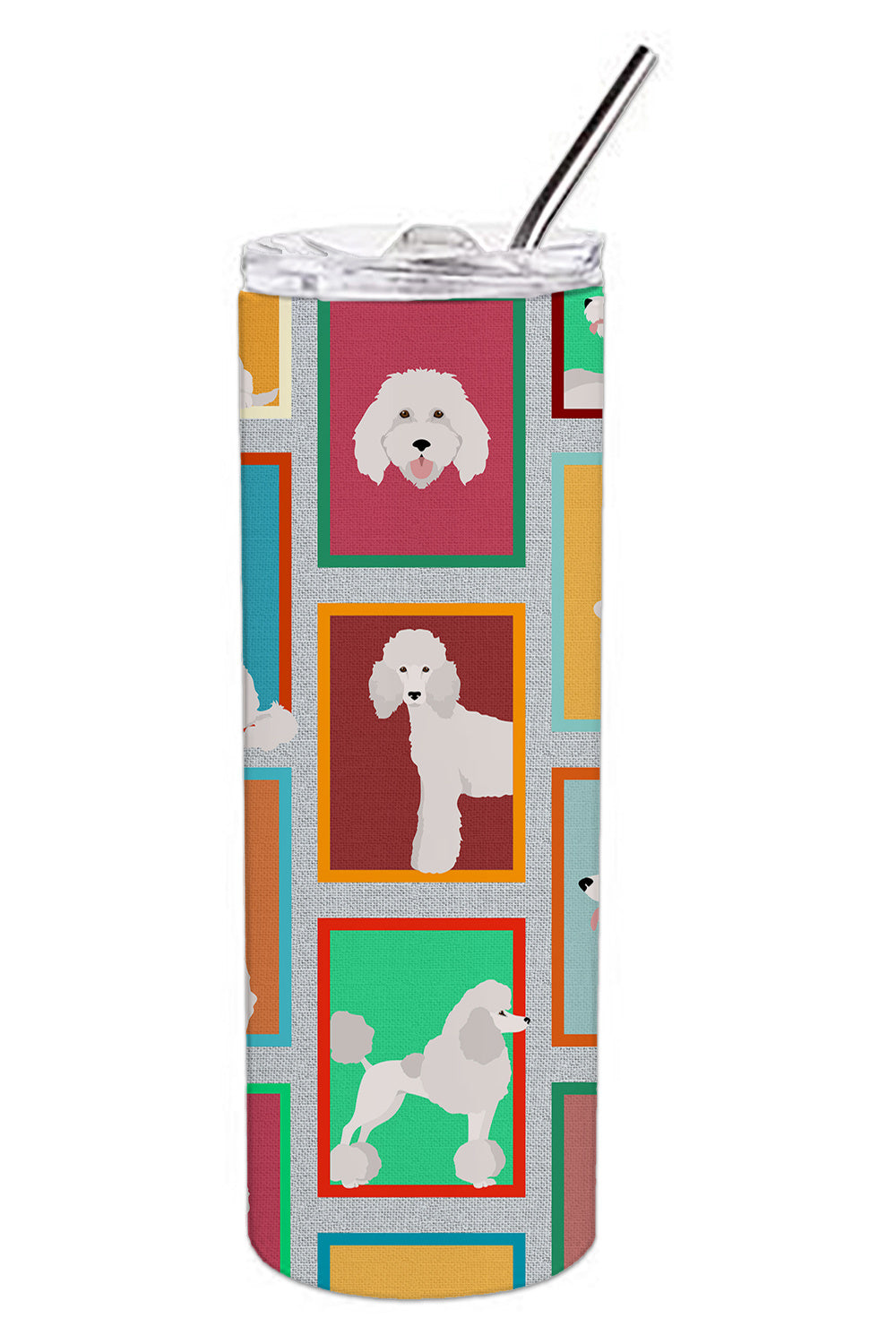 Lots of White Standard Poodle Stainless Steel Skinny Tumbler Vacuum Double Walled Reusable Insulated Tumbler Travel Cup for Coffee Cocktails Gift with Lid, 20 oz - Renee Lane Company