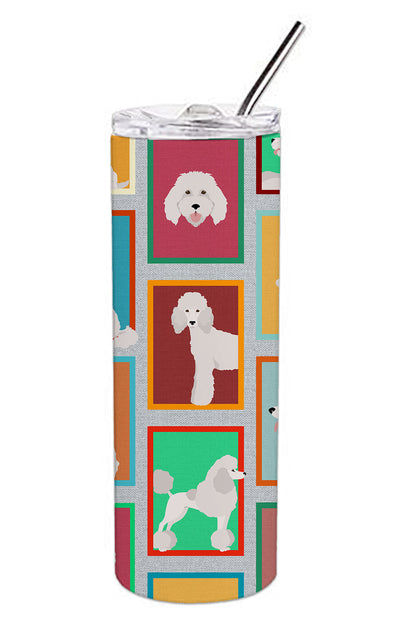Lots of White Standard Poodle Stainless Steel Skinny Tumbler Vacuum Double Walled Reusable Insulated Tumbler Travel Cup for Coffee Cocktails Gift with Lid, 20 oz - Renee Lane Company