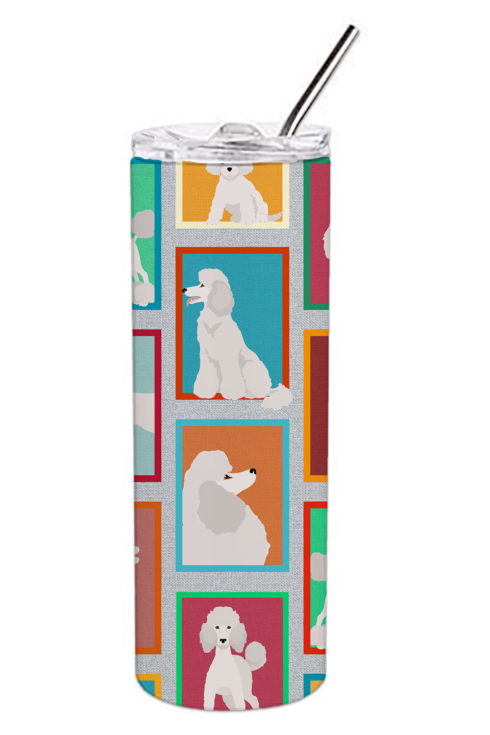 Lots of White Standard Poodle Stainless Steel Skinny Tumbler Vacuum Double Walled Reusable Insulated Tumbler Travel Cup for Coffee Cocktails Gift with Lid, 20 oz - Renee Lane Company