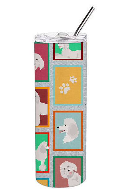 Lots of White Standard Poodle Stainless Steel Skinny Tumbler Vacuum Double Walled Reusable Insulated Tumbler Travel Cup for Coffee Cocktails Gift with Lid, 20 oz - Renee Lane Company