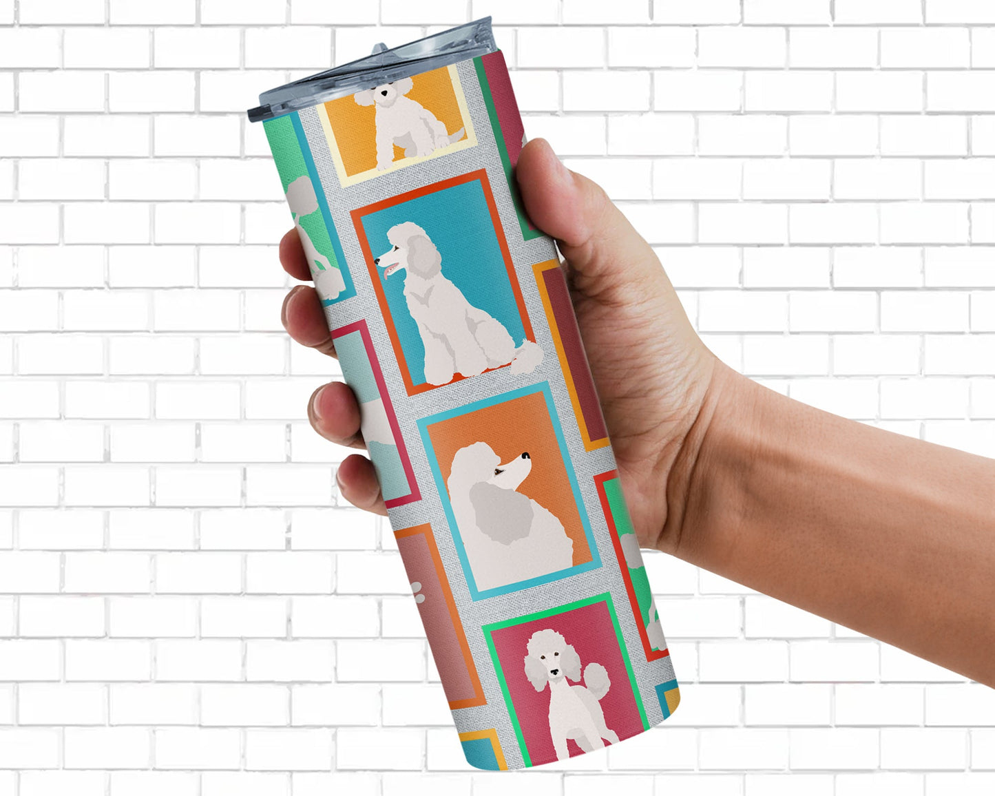 Lots of White Standard Poodle Stainless Steel Skinny Tumbler Vacuum Double Walled Reusable Insulated Tumbler Travel Cup for Coffee Cocktails Gift with Lid, 20 oz - Renee Lane Company