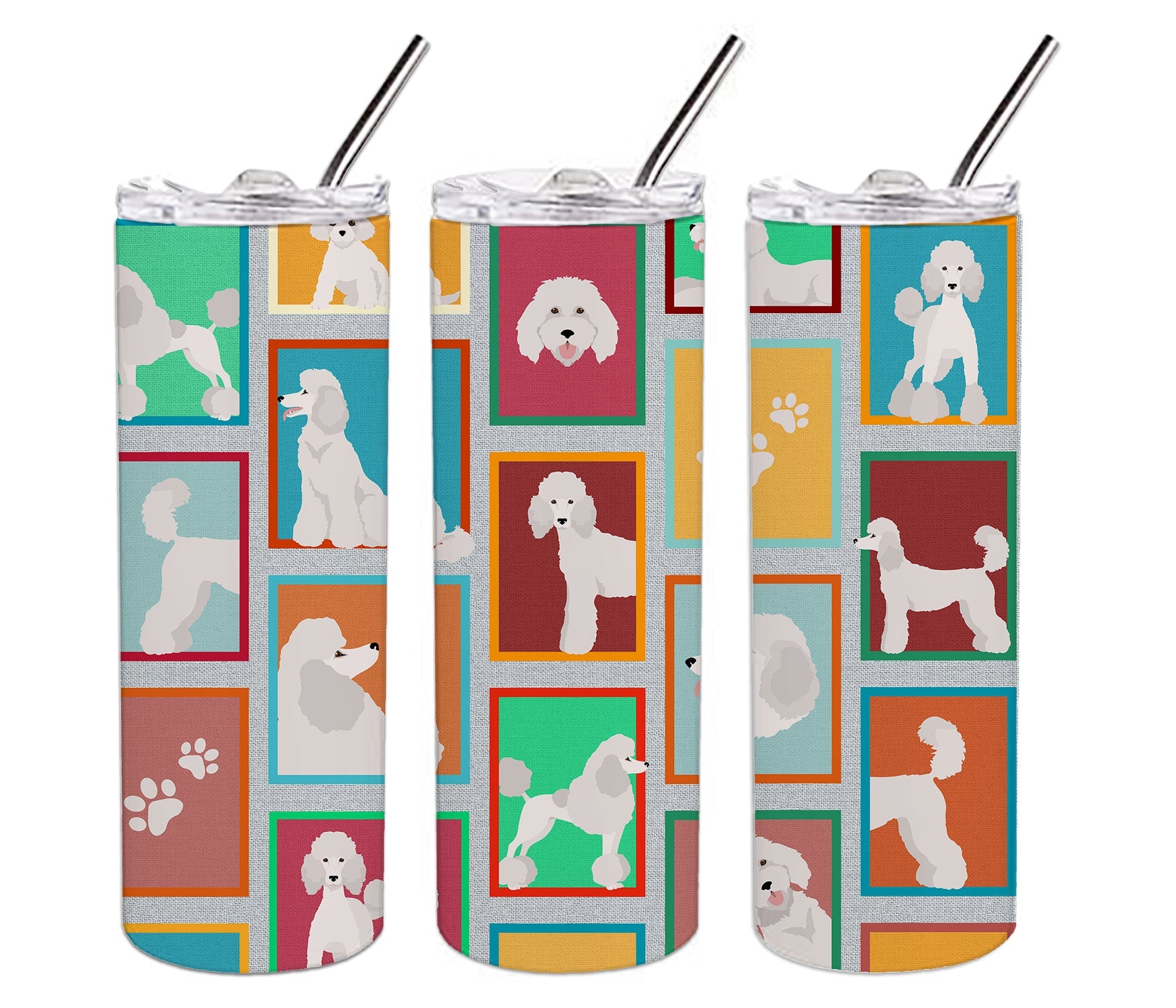 Lots of White Standard Poodle Stainless Steel Skinny Tumbler Vacuum Double Walled Reusable Insulated Tumbler Travel Cup for Coffee Cocktails Gift with Lid, 20 oz - Renee Lane Company