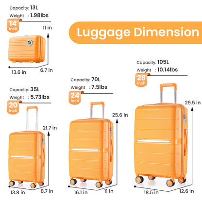 Luggage Sets 4 Piece(14/20/24/28) PP Lightweight & Durable Expandable suitcase - Renee Lane Company