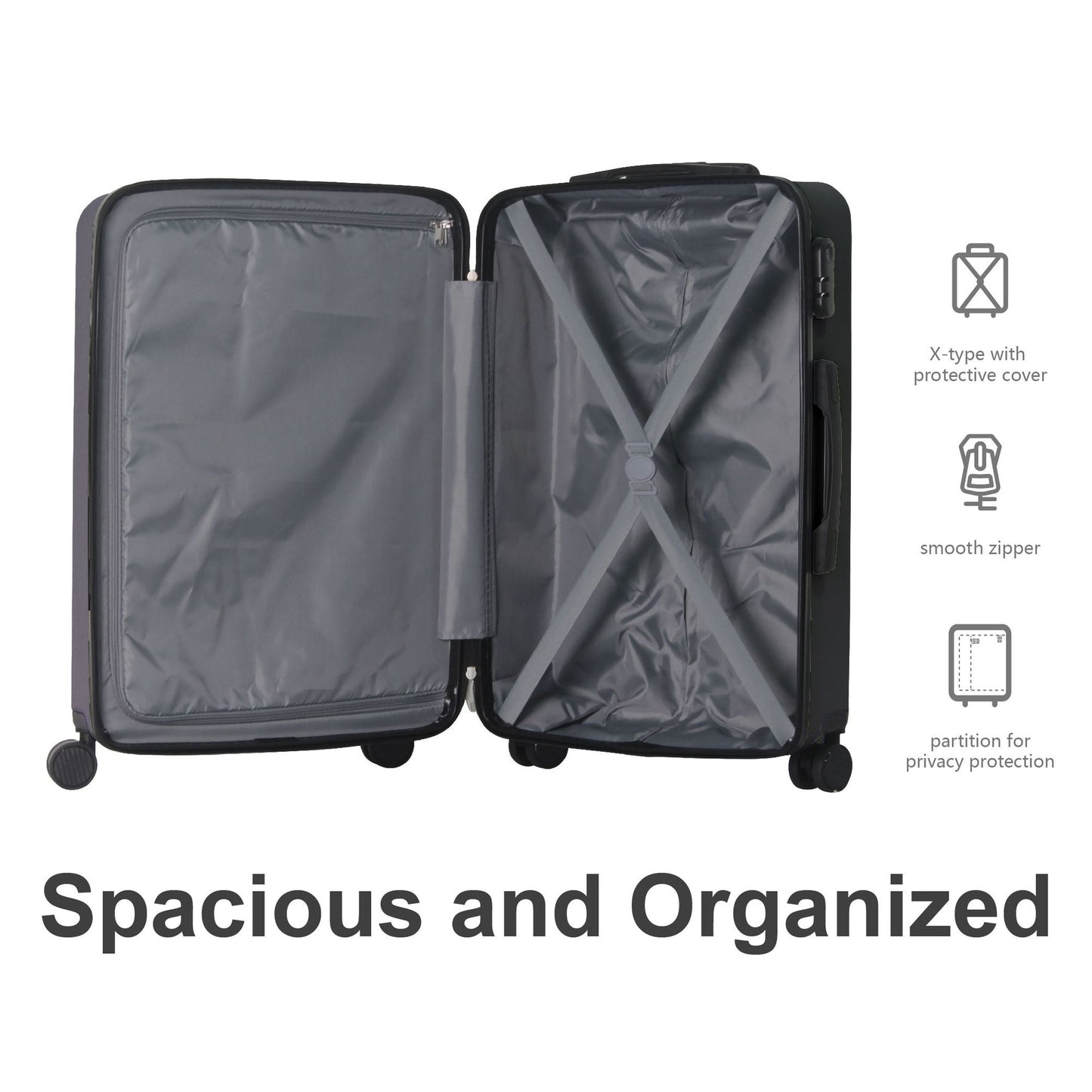 Luggage Sets ABS Hardshell 3pcs Luggage, Lightweight Durable Suitcase sets Spinner Wheels Suitcase 20''24''28'' (BLACK) - Renee Lane Company