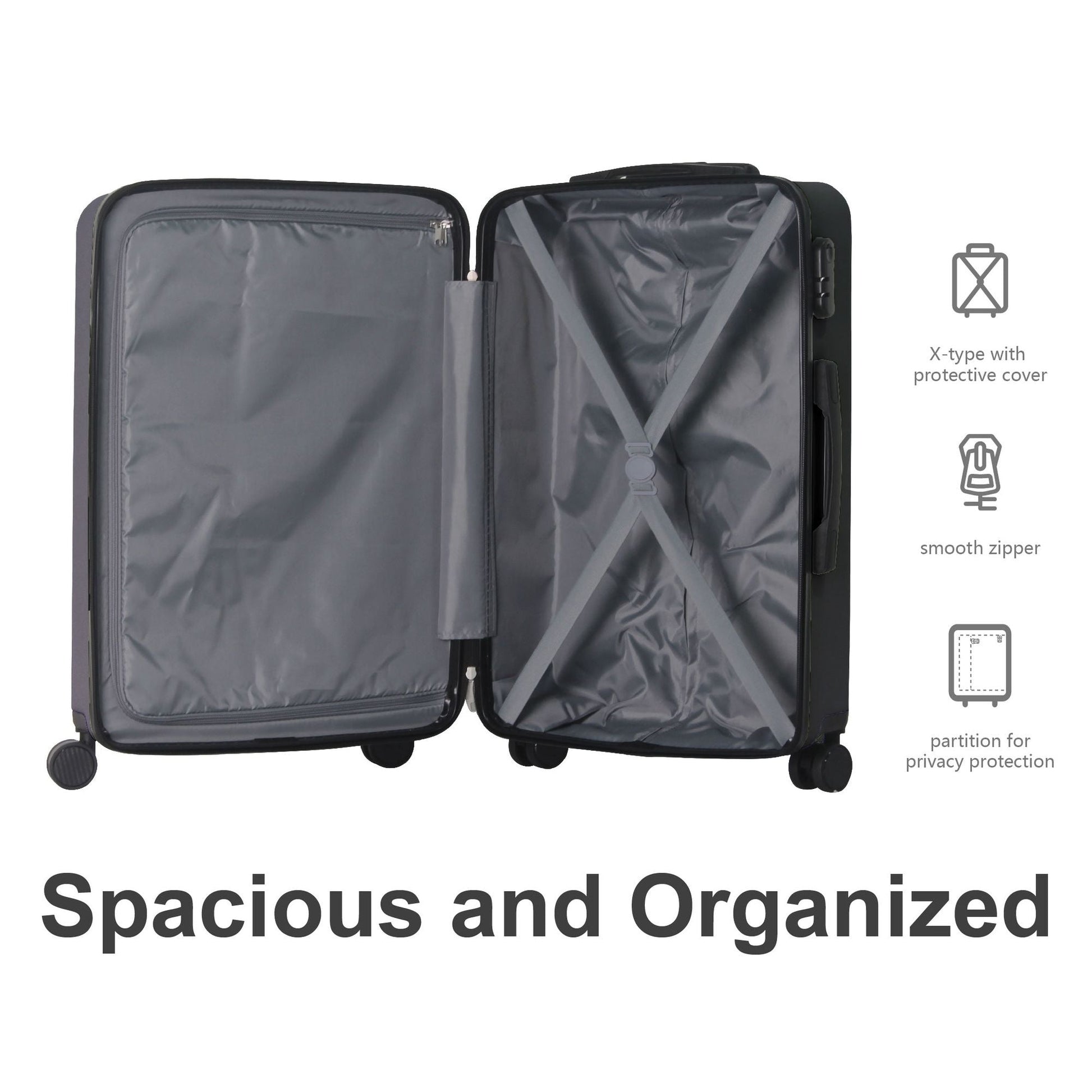 Luggage Sets ABS Hardshell 3pcs Luggage, Lightweight Durable Suitcase sets Spinner Wheels Suitcase 20''24''28'' (BLACK) - Renee Lane Company