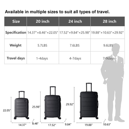 Luggage Sets ABS Hardshell 3pcs Luggage, Lightweight Durable Suitcase sets Spinner Wheels Suitcase 20''24''28'' (BLACK) - Renee Lane Company