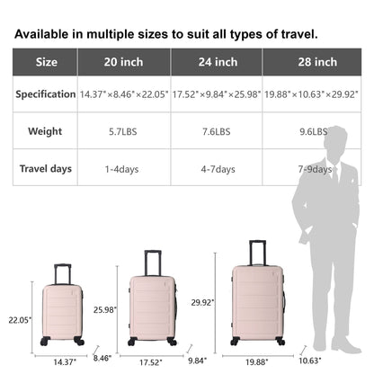 Luggage Sets ABS Hardshell 3pcs Luggage, Lightweight Durable Suitcase sets Spinner Wheels Suitcase 20''24''28'' (PINK) - Renee Lane Company