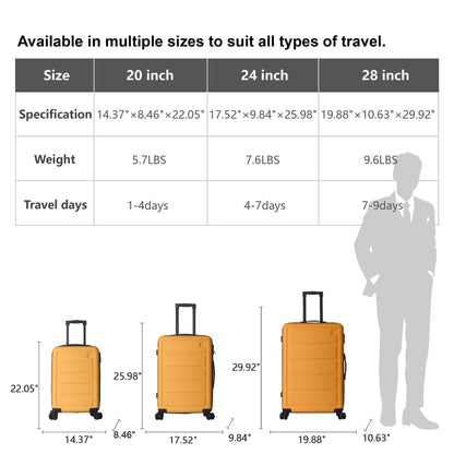 Luggage Sets ABS Hardshell 3pcs Luggage, Lightweight Durable Suitcase sets Spinner Wheels Suitcase 20''24''28'' (Yellow) - Renee Lane Company