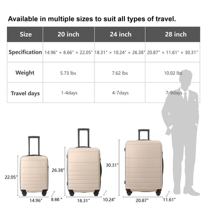 Luggage Sets ABS Hardshell 3pcs Luggage, Lightweight Durable Suitcase sets Spinner Wheels Suitcase with TSA Lock 20''24''28'' Available(Beige) - Renee Lane Company