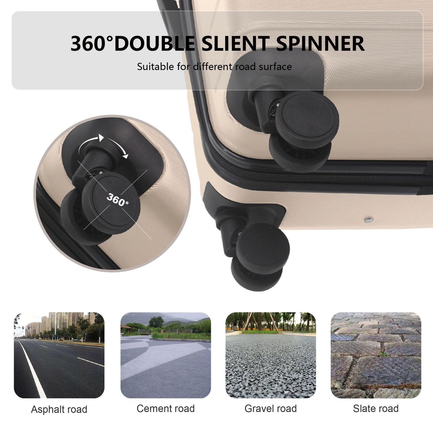 Luggage Sets ABS Hardshell 3pcs Luggage, Lightweight Durable Suitcase sets Spinner Wheels Suitcase with TSA Lock 20''24''28'' Available(Beige) - Renee Lane Company