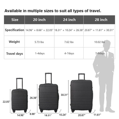 Luggage Sets ABS Hardshell 3pcs Luggage, Lightweight Durable Suitcase sets Spinner Wheels Suitcase with TSA Lock 20''24''28'' Available(Black) - Renee Lane Company