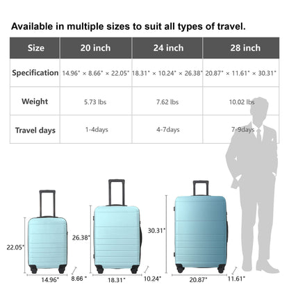 Luggage Sets ABS Hardshell 3pcs Luggage, Lightweight Durable Suitcase sets Spinner Wheels Suitcase with TSA Lock 20''24''28'' Available(Blue) - Renee Lane Company