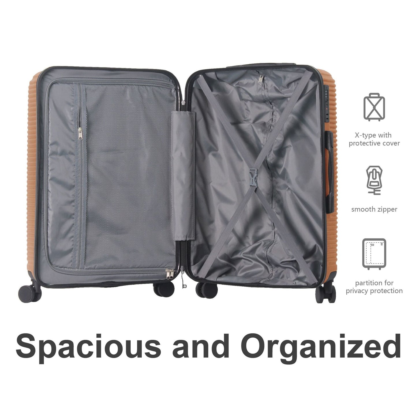 Luggage Sets ABS Hardshell 3pcs Luggage, Lightweight Durable Suitcase sets Spinner Wheels Suitcase with TSA Lock 20''24''28'' Available(Brown) - Renee Lane Company