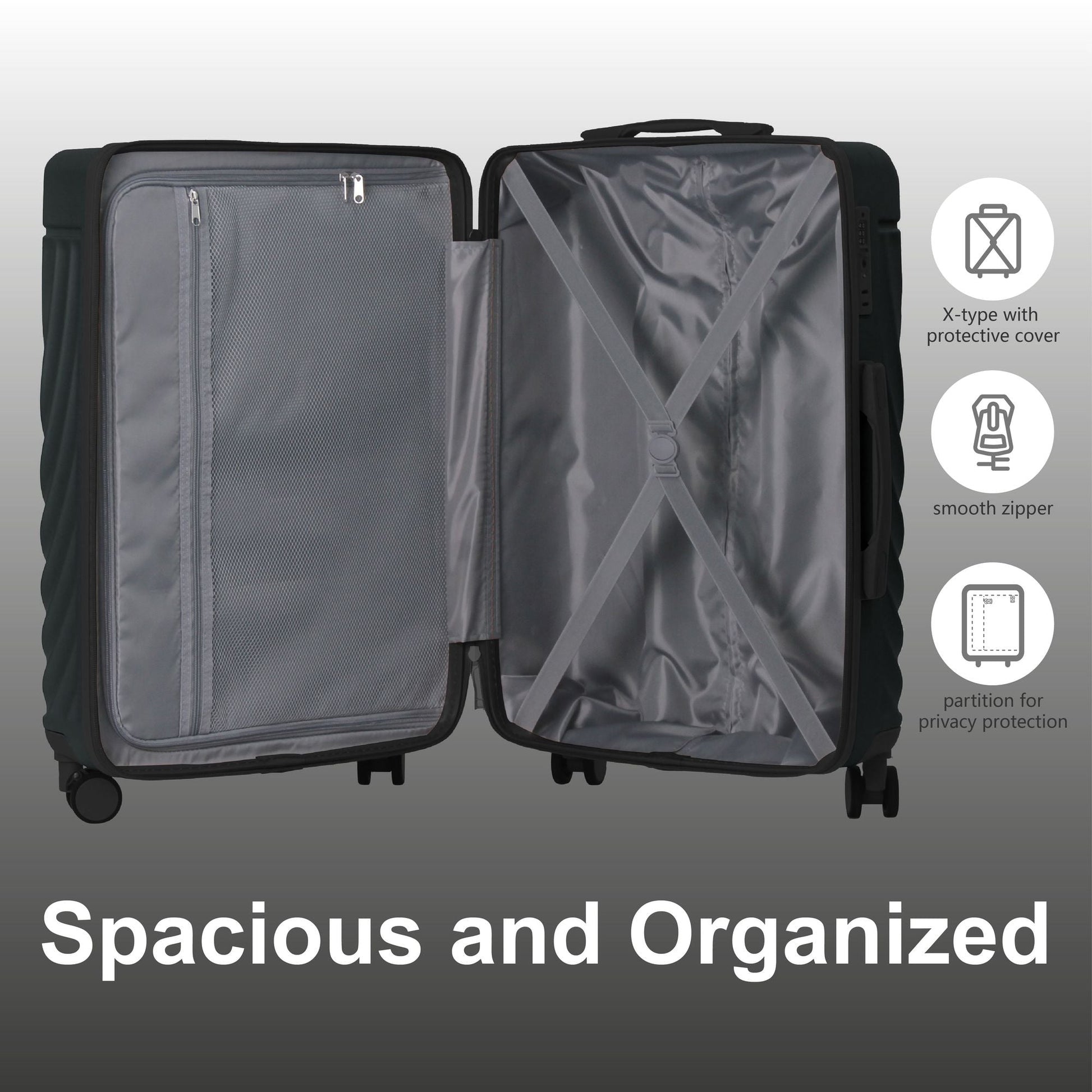 Luggage Sets ABS Hardshell 3pcs Luggage, Lightweight Durable Suitcase sets Spinner Wheels Suitcase with TSA Lock 20''24''28'' Available(Dark Green) - Renee Lane Company