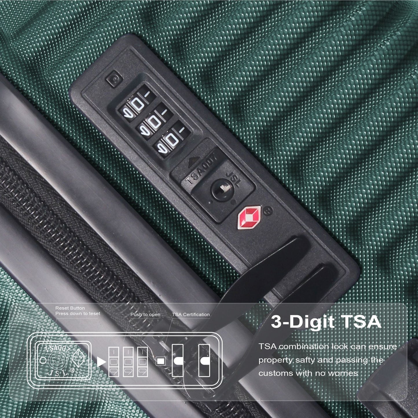 Luggage Sets ABS Hardshell 3pcs Luggage, Lightweight Durable Suitcase sets Spinner Wheels Suitcase with TSA Lock 20''24''28'' Available(Dark Green) - Renee Lane Company
