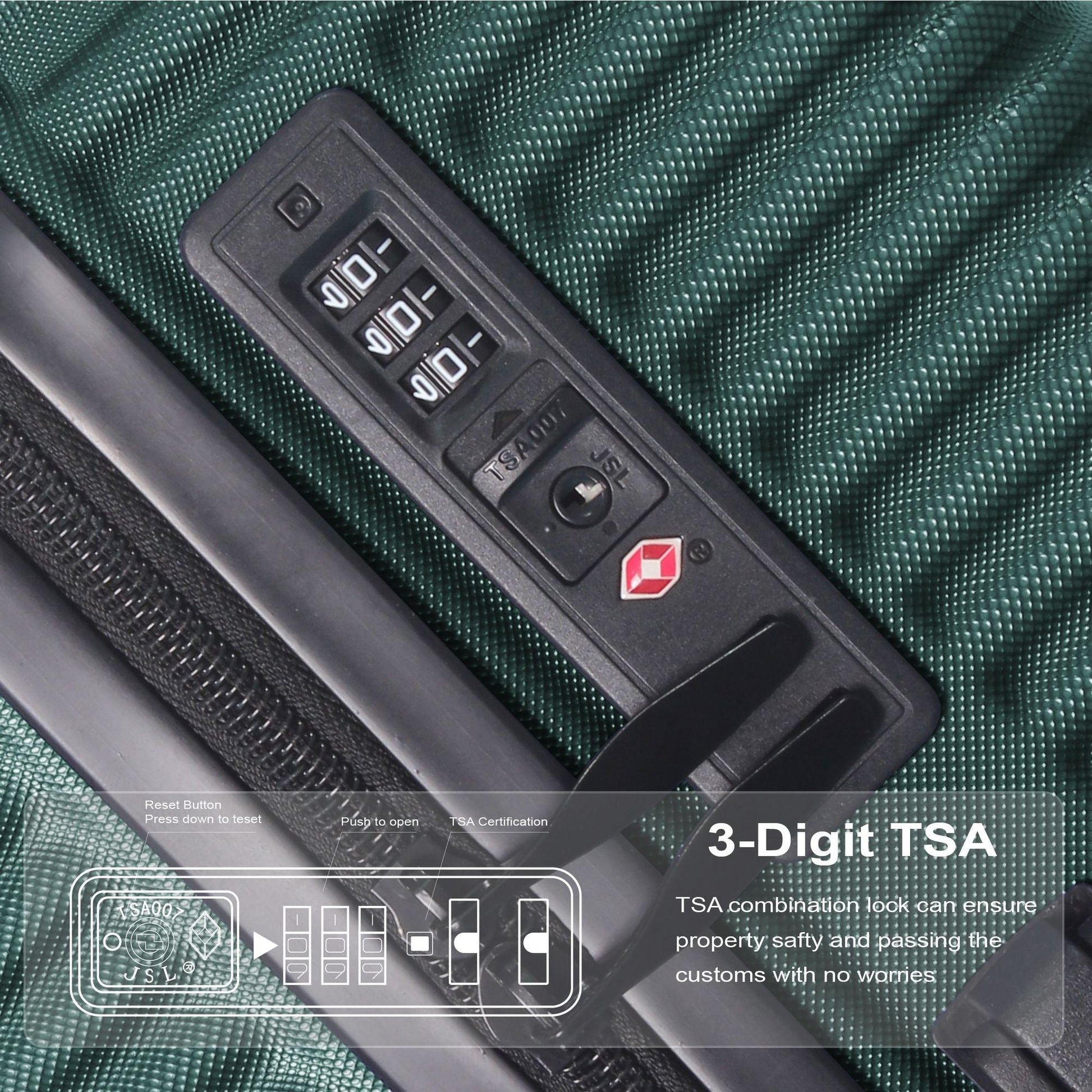 Luggage Sets ABS Hardshell 3pcs Luggage, Lightweight Durable Suitcase sets Spinner Wheels Suitcase with TSA Lock 20''24''28'' Available(Dark Green) - Renee Lane Company