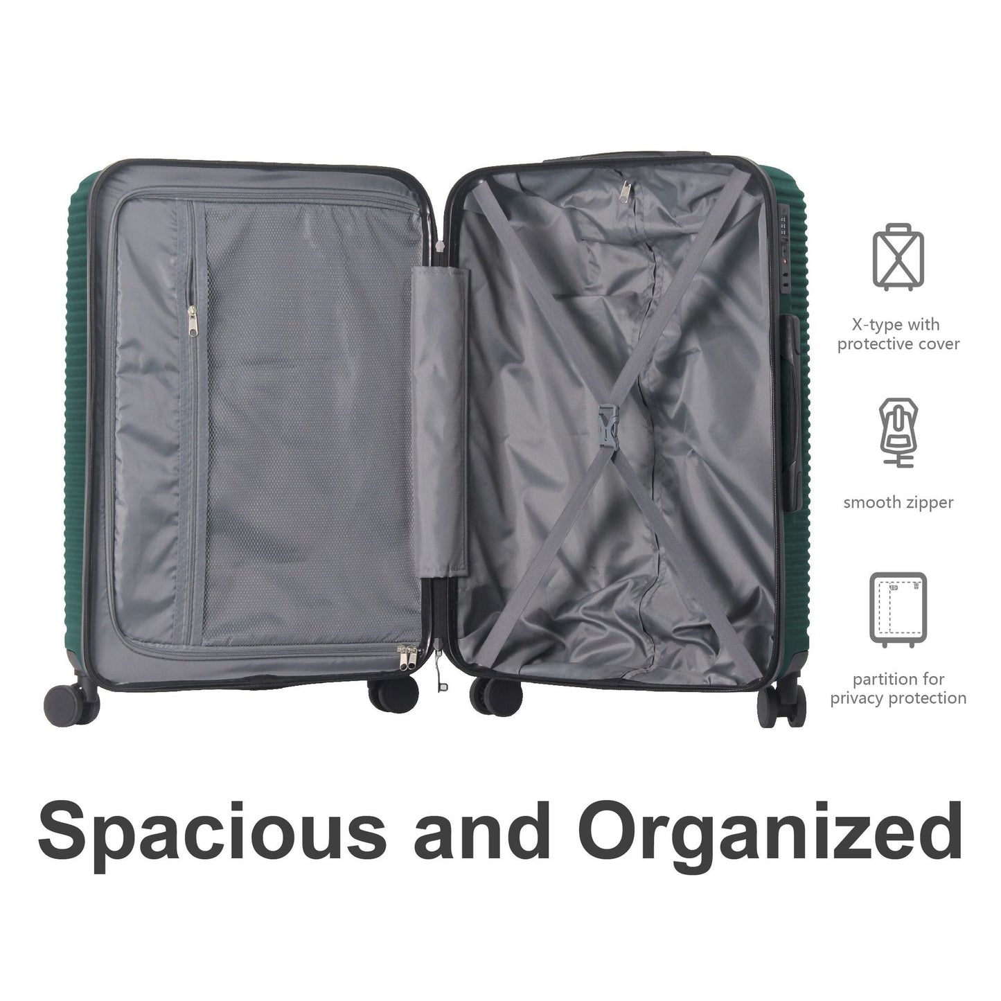 Luggage Sets ABS Hardshell 3pcs Luggage, Lightweight Durable Suitcase sets Spinner Wheels Suitcase with TSA Lock 20''24''28'' Available(Dark Green) - Renee Lane Company