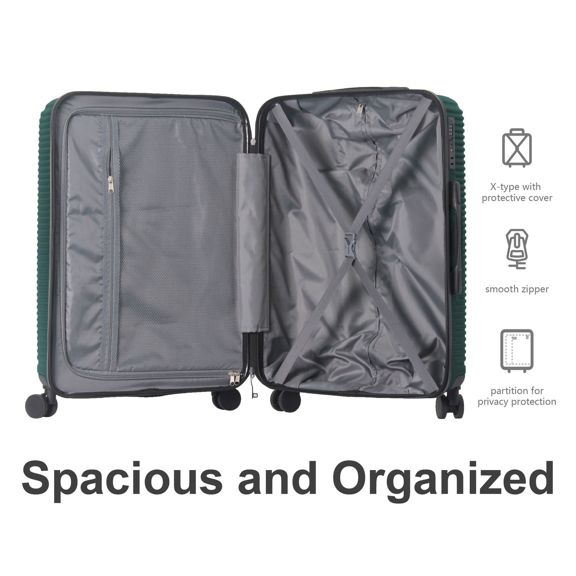 Luggage Sets ABS Hardshell 3pcs Luggage, Lightweight Durable Suitcase sets Spinner Wheels Suitcase with TSA Lock 20''24''28'' Available(Dark Green) - Renee Lane Company